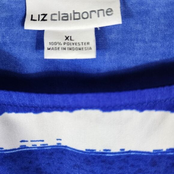 Liz Claiborne Blue White Striped Short Sleeve Drawstring Top XL - Picture 3 of 10